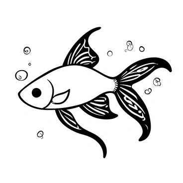 A betta fish with ornate fins, displaying intricate designs and patterns. The fish is swimming gracefully in a clear, rippling water with delicate waves surrounding it. Each fin exhibits elaborate details, showcasing a Victorian-era influence in its styling. The body of the fish is adorned with elegant shapes and swirls that enhance its majestic appearance.