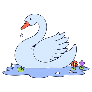 A detailed ice sculpture depicting a graceful swan. The swan is beautifully carved with delicate feathers and an elegant neck. Over time, drops of water glisten on the surface as the ice begins to melt. Surrounding the sculpture are small patches of grass and delicate flowers emerging from the thawing ground. The background shifts in color, reflecting the changes of seasons, with soft green hues for spring, bright colors for summer, warm oranges and reds for autumn, and a cool blue-gray for winter.