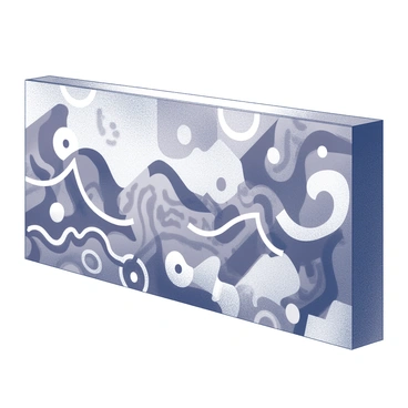 A city wall covered in a large mural. The mural features a variety of abstract patterns and shapes, including zigzags, circles, and waves. The design incorporates intricate lines and forms that flow together to create a dynamic composition. The background is filled with layers of shapes that overlap, creating depth and interest. The overall scene is lively and engaging, showcasing the artistic vibrancy of urban life.
