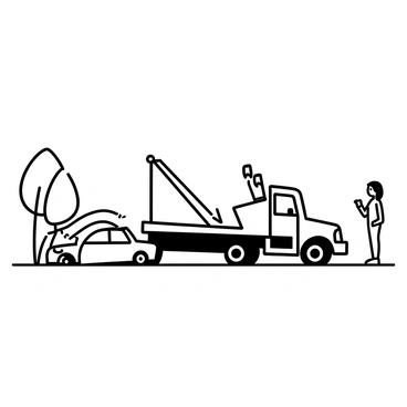 A tow truck arriving to assist a car involved in an accident on the side of the road.