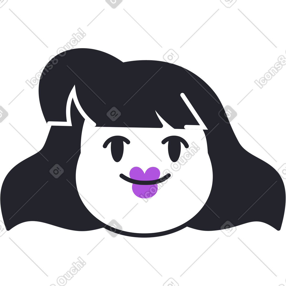 Smiling woman with bob cut head illustration in Grapy style download in PNG, SVG