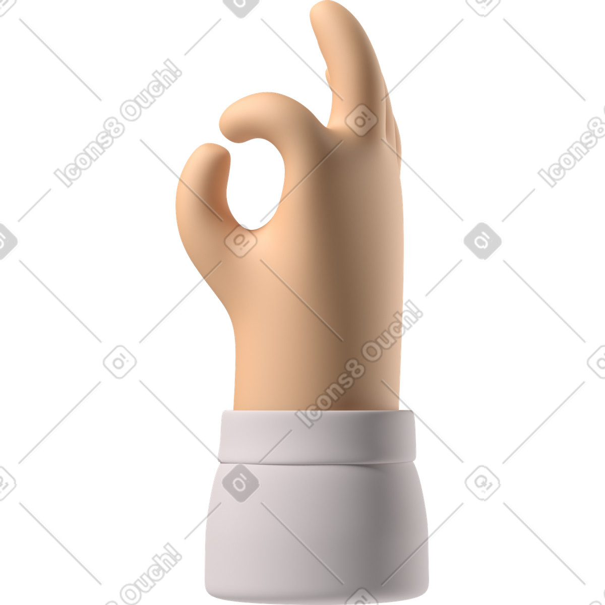 Weiße hauthand, die ok-zeichen zeigt-Illustration im 3D Hands Fun&Wild-Stil als Download in PNG, SVG