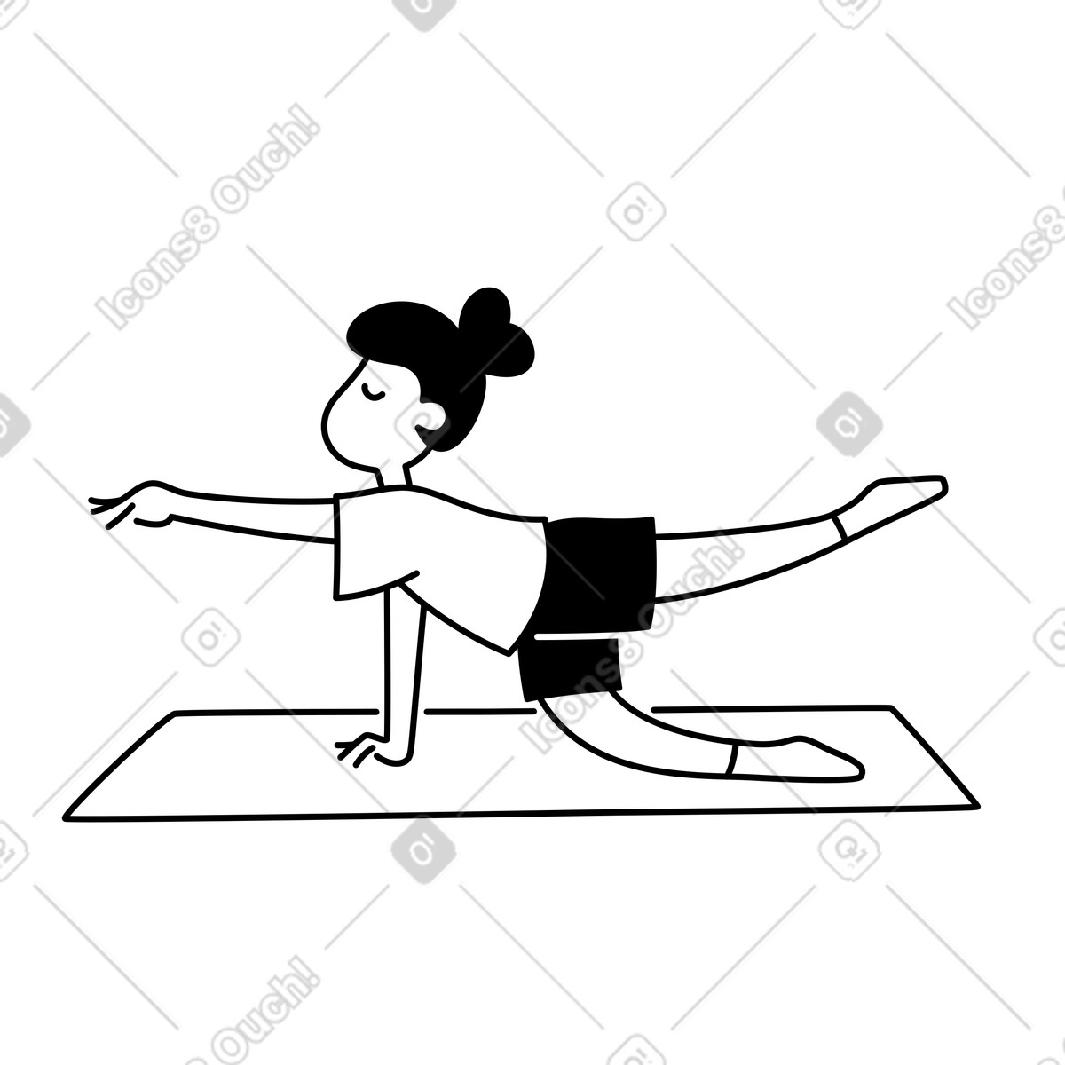Workout stretch balancing on one knee and hand during training illustrazione in stile Notion Line Art scarica in PNG, SVG