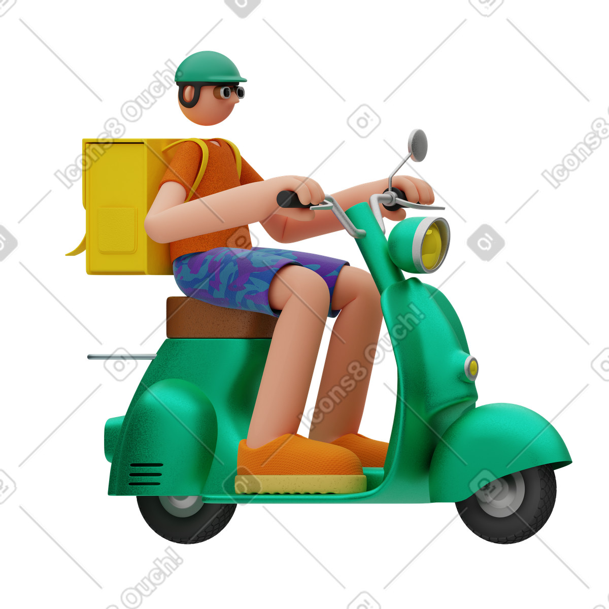 Ilustração animada de Entregador com mochila pilotando uma moto em GIF, Lottie (JSON), AE