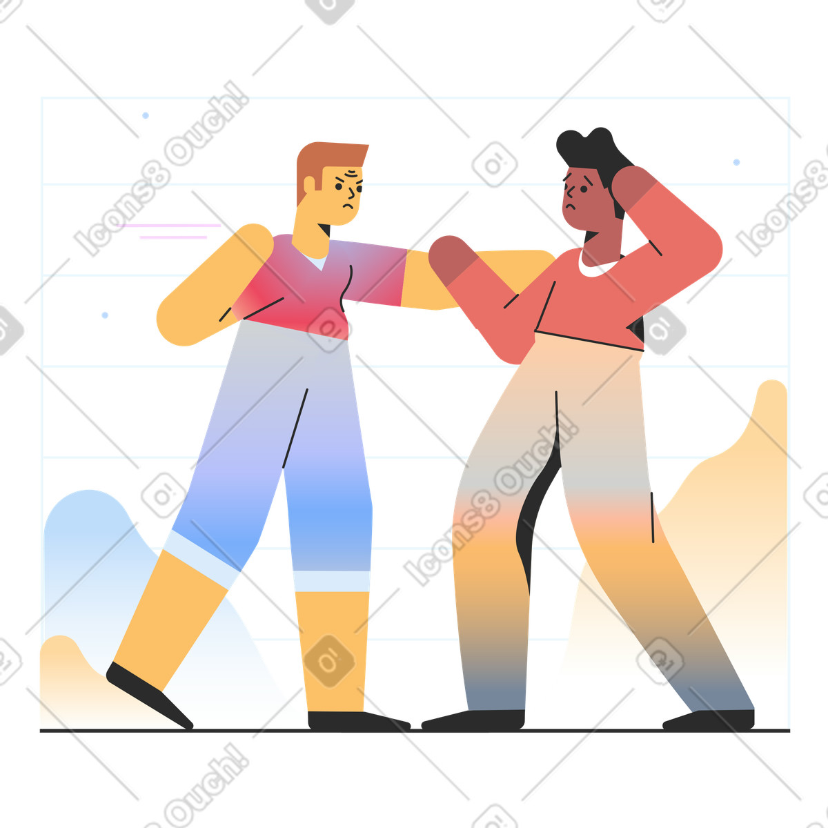 Illustration Un homme sur le point de frapper autre dans style Marginalia à télécharger aux formats PNG, SVG