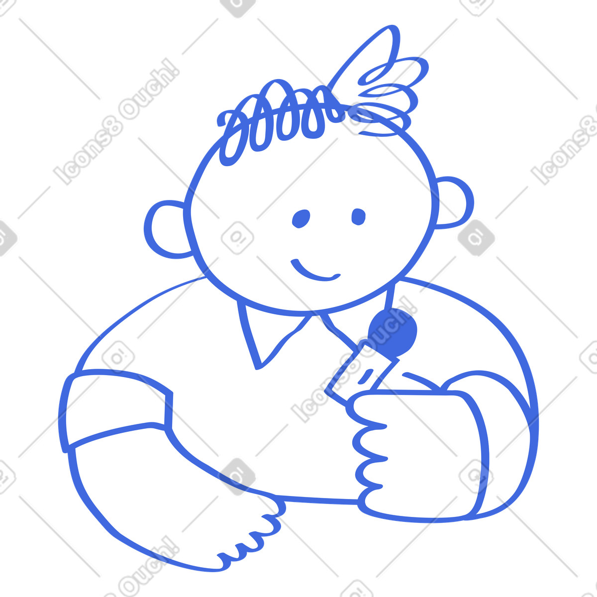 Illustration Reporter smiling while gripping handheld microphone near shirt collar dans le style Ballpoint Pen à télécharger aux formats PNG, SVG