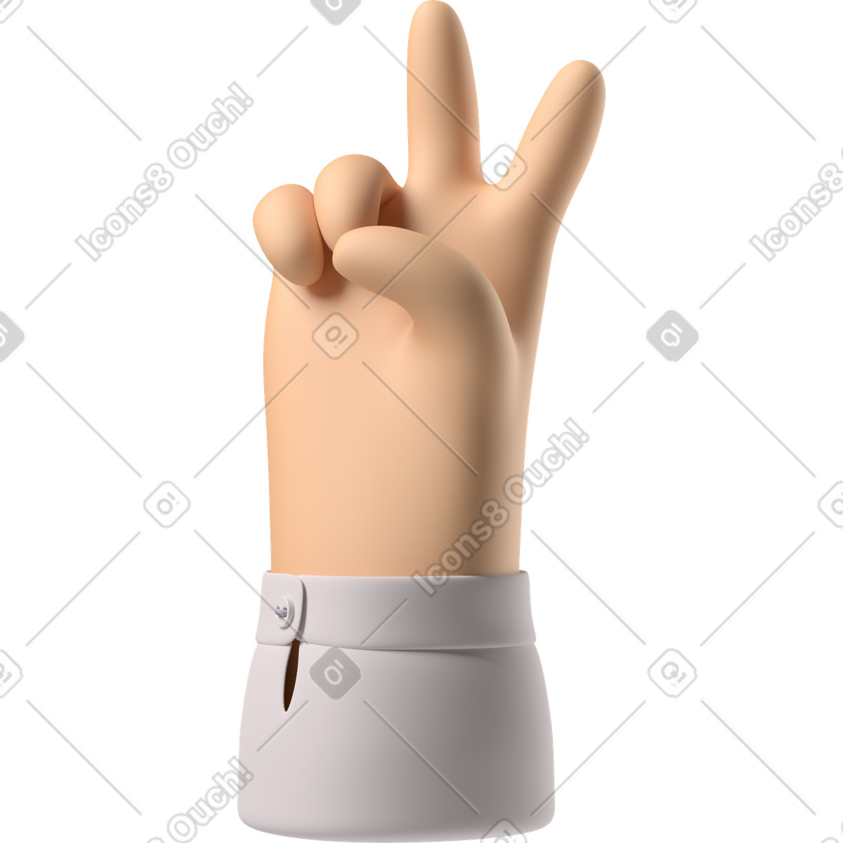 3D Hands Fun&Wild スタイルの V記号を示す白い肌の手 のイラストをPNG、SVG形式でダウンロード
