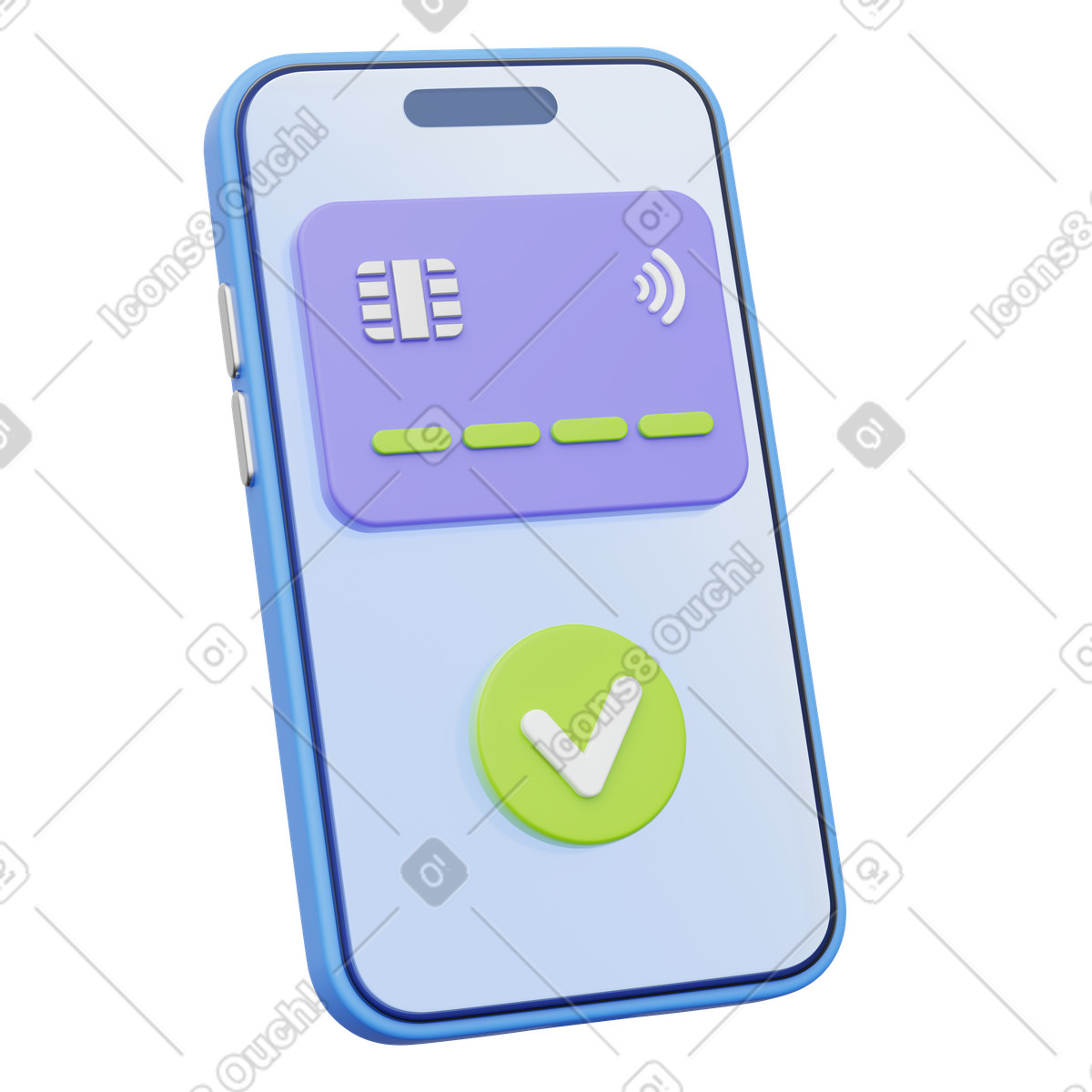 Completed payment flow and purchase validation, Mobile wallet confirmation screen illustration in 3D Playful style download in PNG, SVG