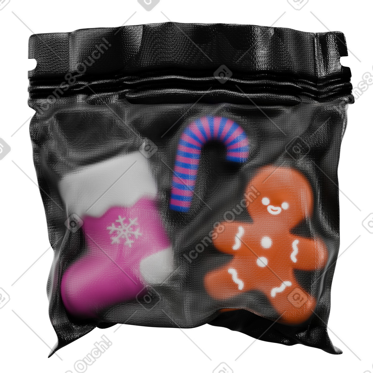 Dolci natalizi 3d in confezione sottovuoto, regalo e conservazione di cibo festivo illustrazione stile Wrap scarica PNG, SVG