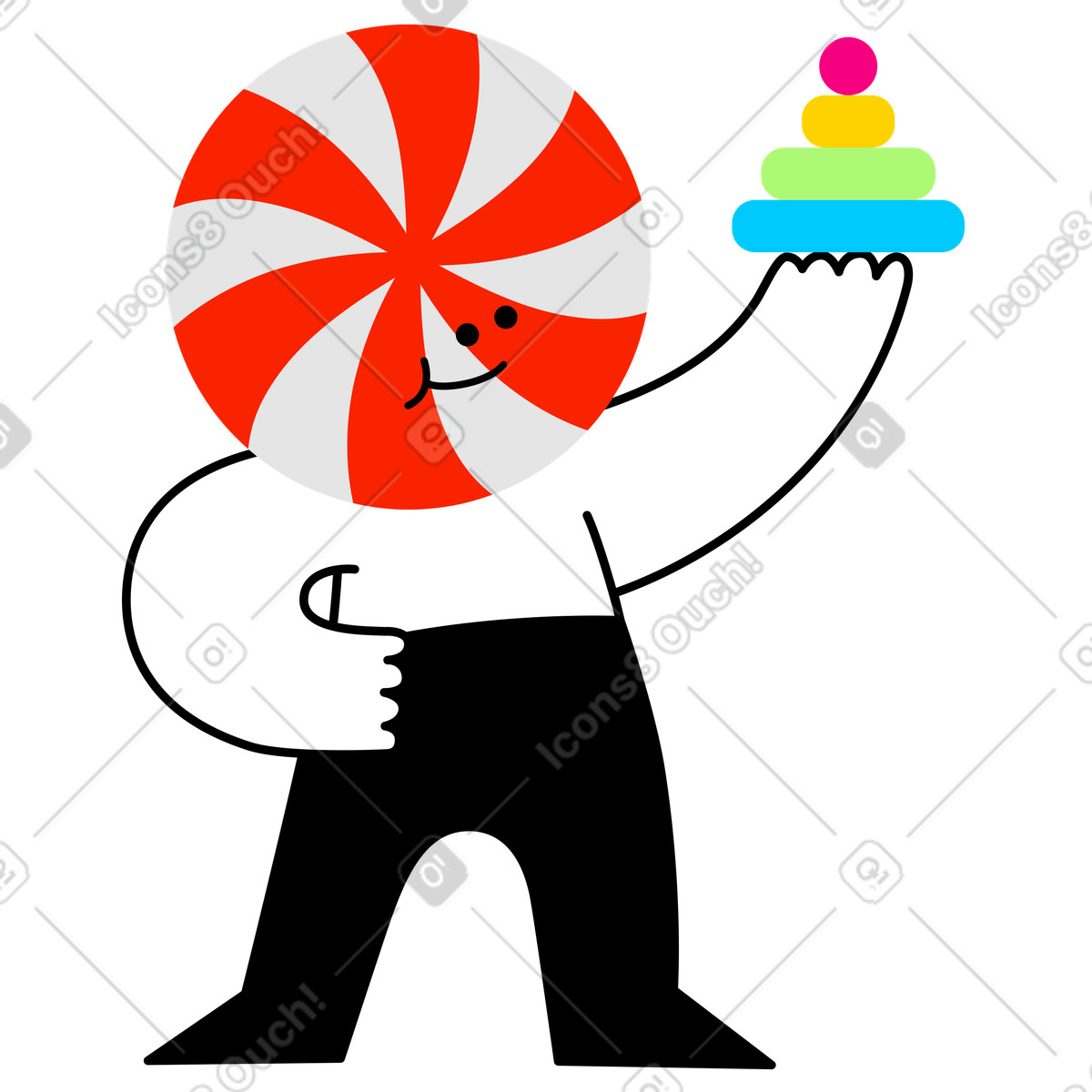 Character with lollipop head playing pyramid toy illustration in Giggle style download in PNG, SVG