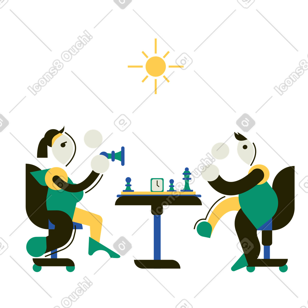 Man and woman playing chess together illustration in Spot style download in PNG, SVG