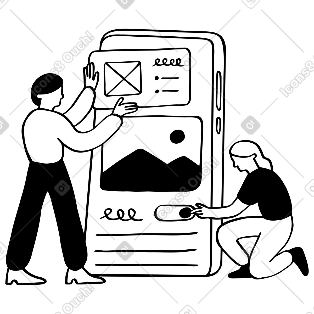 Man and woman developing mobile app illustration in PNG, SVG