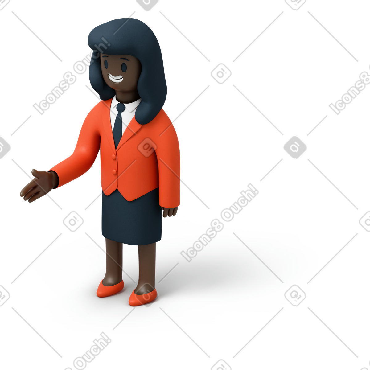 Donna di affari nera sorridente che porge la sua mano illustrazione in stile 3D Flame scarica in PNG, SVG