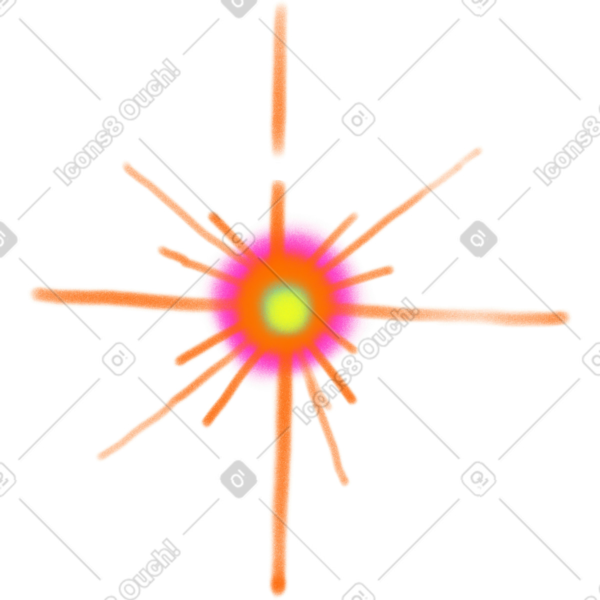 Orange-pink star with long rays-Illustration im Doodle-Stil als Download in PNG, SVG