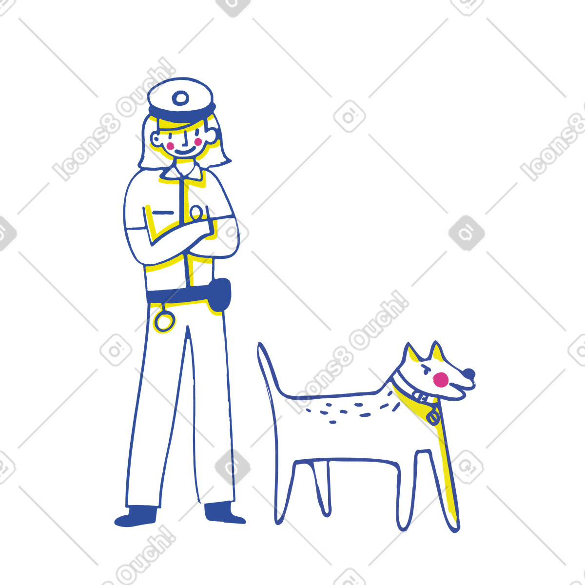 Ilustración Mujer policía con perro en estilo Lime a descargar en PNG y SVG