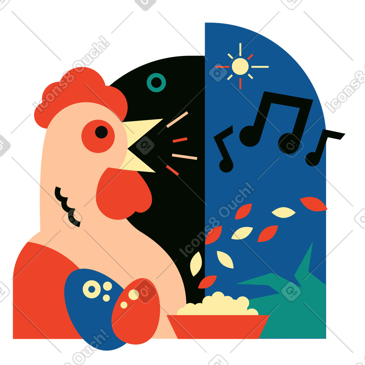 Polar 스타일의 A chicken singing next to bowl of food 일러스트레이션 PNG, SVG 다운로드