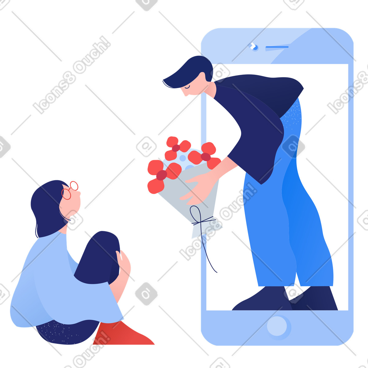 Friends support- online delivery-Illustration im Clip-Stil als Download in PNG, SVG
