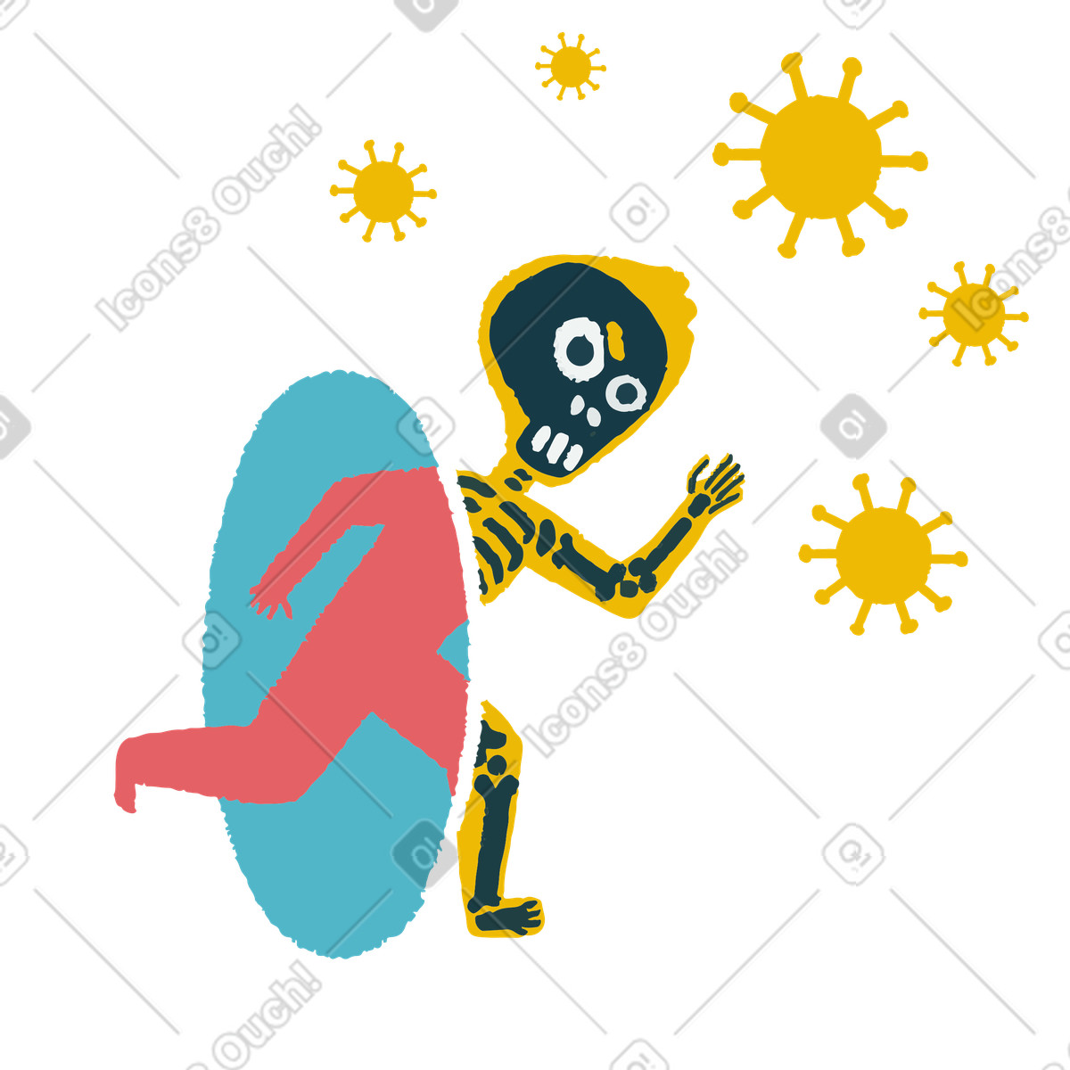 Ilustración Don't go outside without a protection mask. Stay home concept en estilo Flamenco descargar en PNG y SVG
