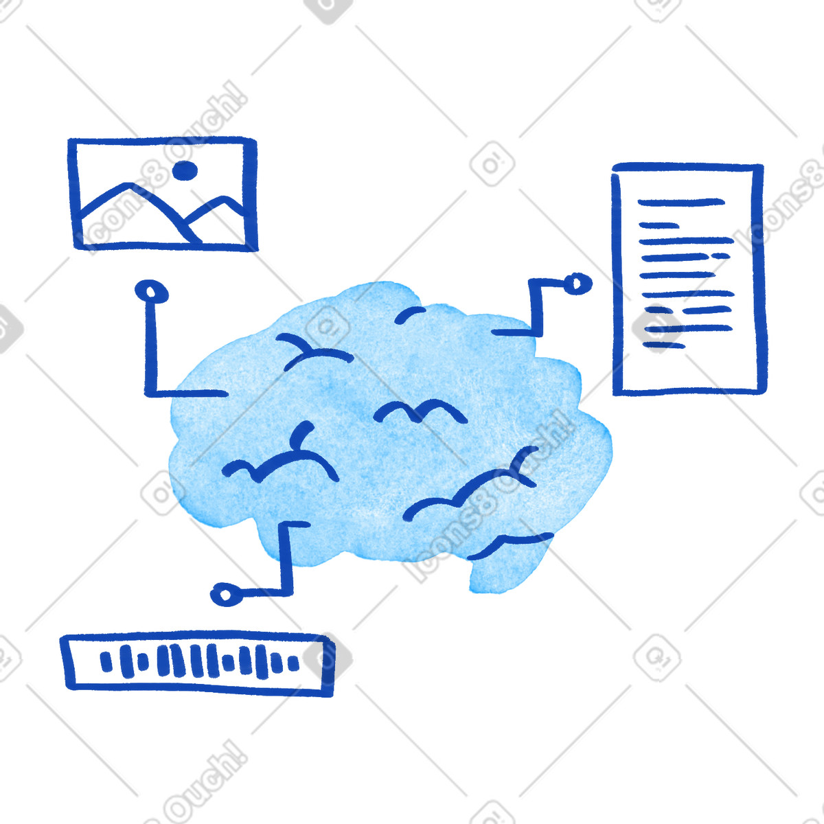 Ilustração de Brain generating image text and data outputs for artificial intelligence em no estilo Tint para baixar em PNG, SVG