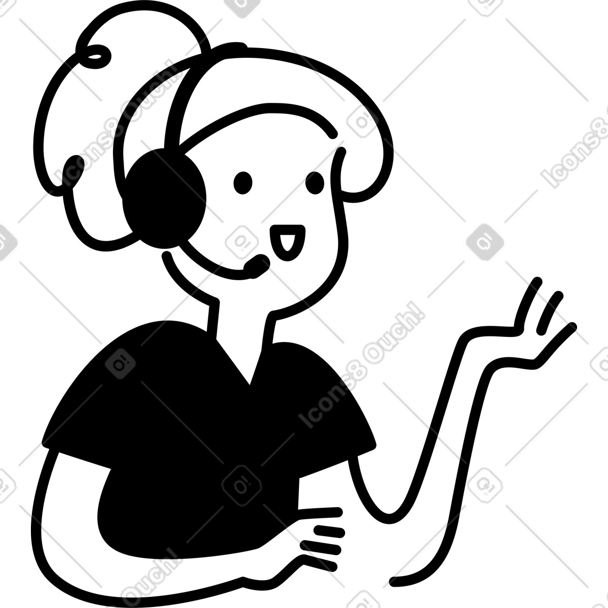Ilustración Operador con auriculares respondiendo preguntas de clientes del centro atención telefónica en estilo Notion Line Art a descargar en PNG y SVG