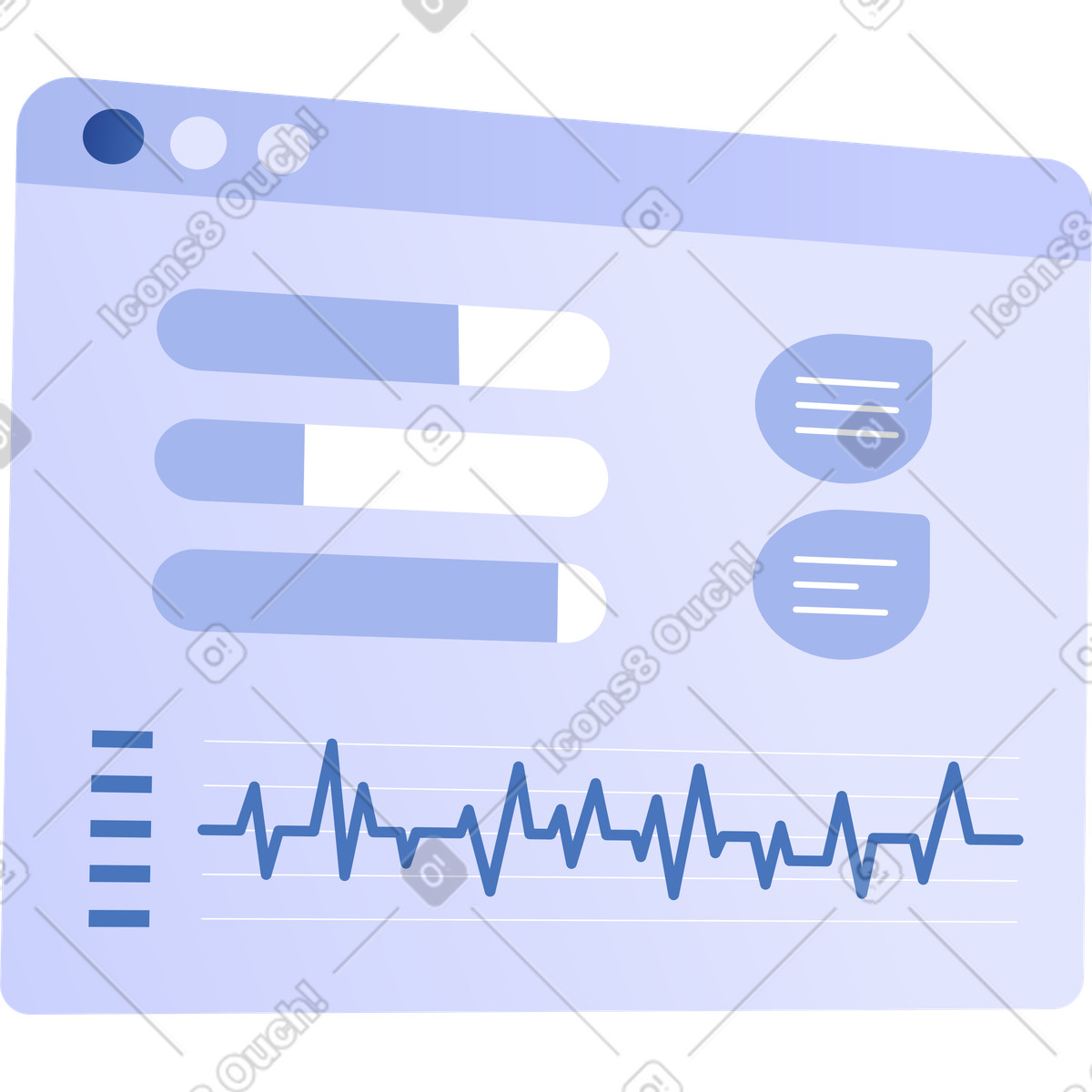 Dashboard for monitoring personalized health metrics and patient vital sign trends illustration in Quantum style download in PNG, SVG