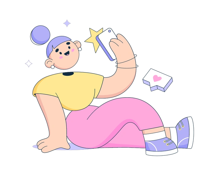 A person taking a selfie while sitting - Bubble gum style illustration