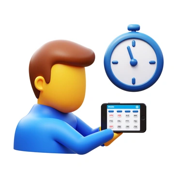 A person looking at a smartphone with a calendar app open. The smartphone screen displays various dates and appointments. Next to the person, there is a traditional wall clock with visible ticking hands, indicating the passage of time. The person has a focused expression as they glance between the phone and the clock.