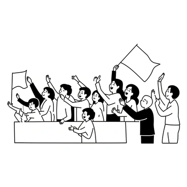 A crowd of people in the stands, all engaged and enthusiastic, are waving various flags. The individuals are of diverse backgrounds and ages, showing excitement and energy. Some are standing with their arms raised, while others are seated but still cheering passionately. You can see various expressions of joy and determination on their faces as they focus on the action in the field below. The scene captures the intensity of a crucial moment in the game, with hands clapping and mouths open in cheers.