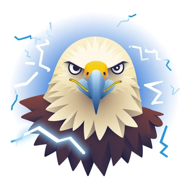 An eagle head with bolts of lightning striking around it