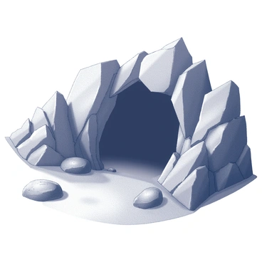 A dark cave entrance is situated within a rocky hillside. The entrance is framed by jagged stone formations that rise sharply around it. Shadows loom within the cave, suggesting depth and obscurity, as if hiding secrets from view. The surrounding hillside is rugged, with uneven terrain and scattered boulders, enhancing the cave's sense of isolation. The overall atmosphere is one of intrigue, inviting viewers to imagine what lies within the shadows.
