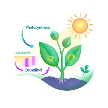 A diagram of a plant illustrating the function of photosynthesis with sunlight and chlorophyll