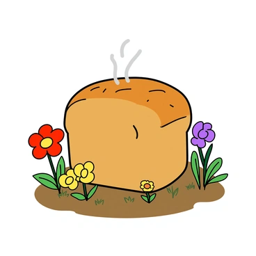 A loaf of bread growing from the earth surrounded by flowers