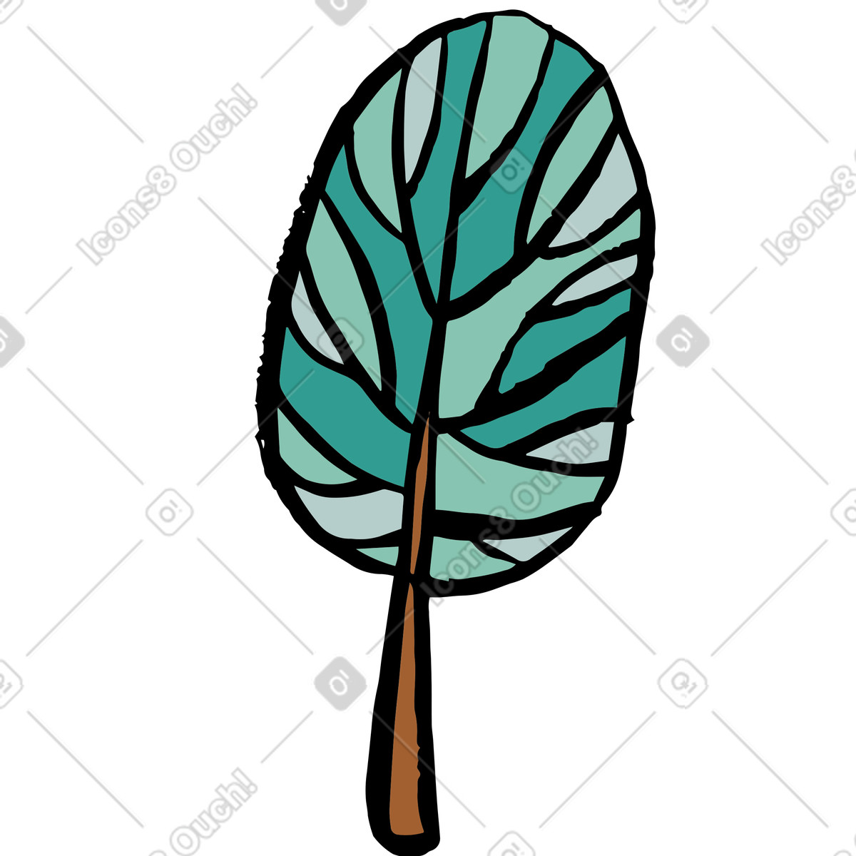 Green deciduous tree illustration in Scandi style download in PNG, SVG