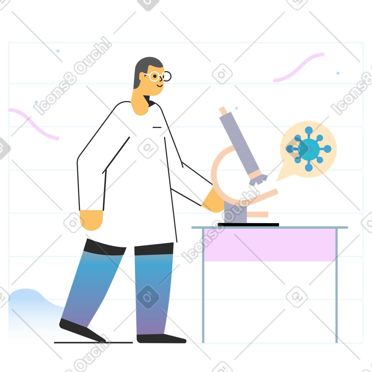 Ricerca sui virus illustrazione in stile Marginalia scarica in PNG, SVG