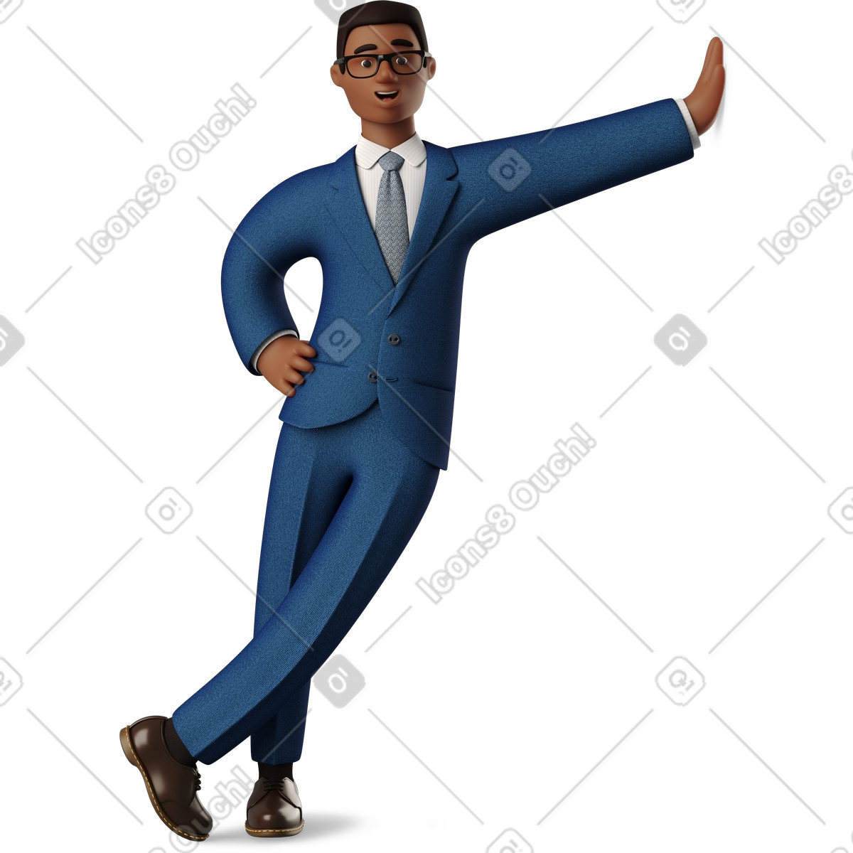 Black businessman leaning hand on wall illustration in 3D Business style download in PNG, SVG