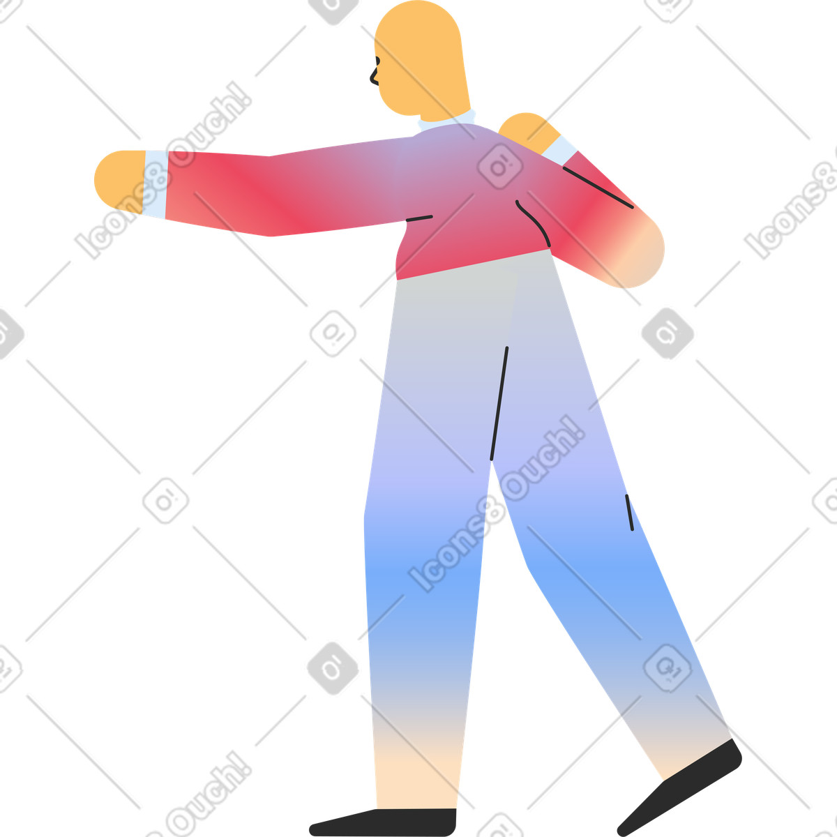 Marginalia スタイルの 後ろを指さす人 のイラストをPNG、SVG形式でダウンロード