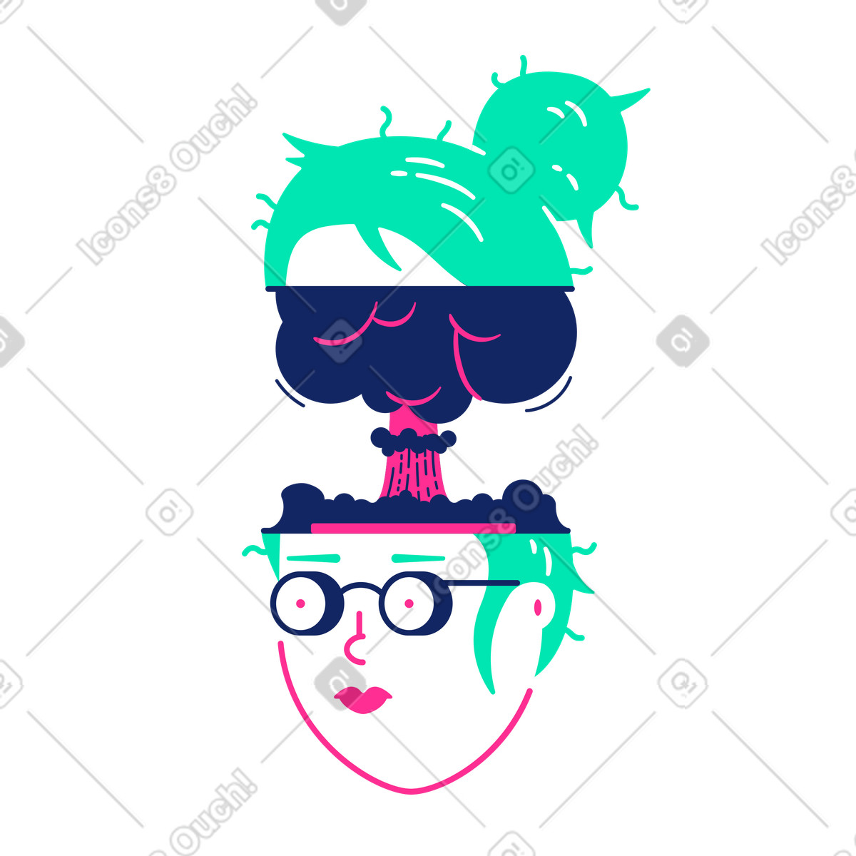 Ilustración La mente de una mujer está alucinada en estilo Cyborg a descargar en PNG y SVG