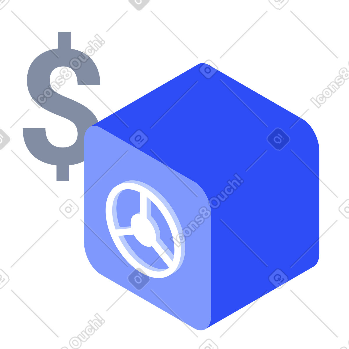 Safe deposit box security protecting money savings and financial assets-Illustration im System-Stil als Download in PNG, SVG