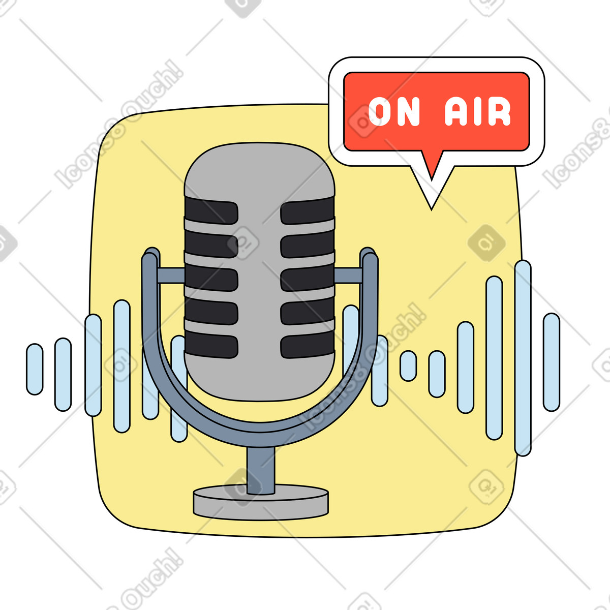 Ilustración Icono de podcast con micrófono y texto en el aire estilo Kindy a descargar PNG SVG