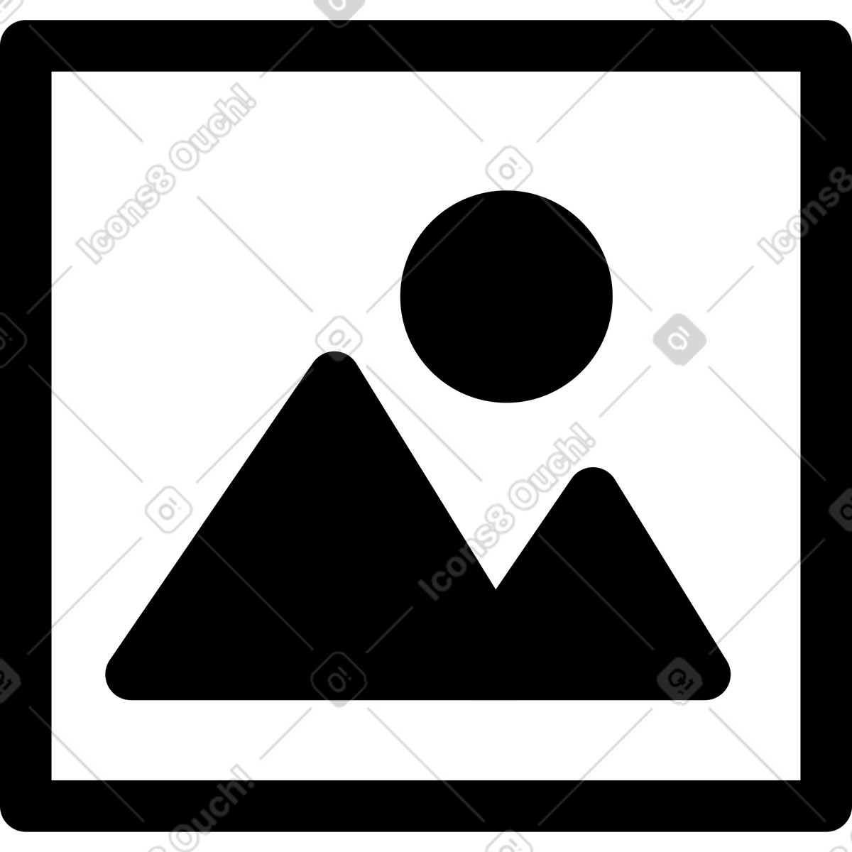 Иллюстрация Landscape photo placeholder frame with mountain silhouette and sun symbol в стиле Notion Line Art — скачать в форматах PNG, SVG