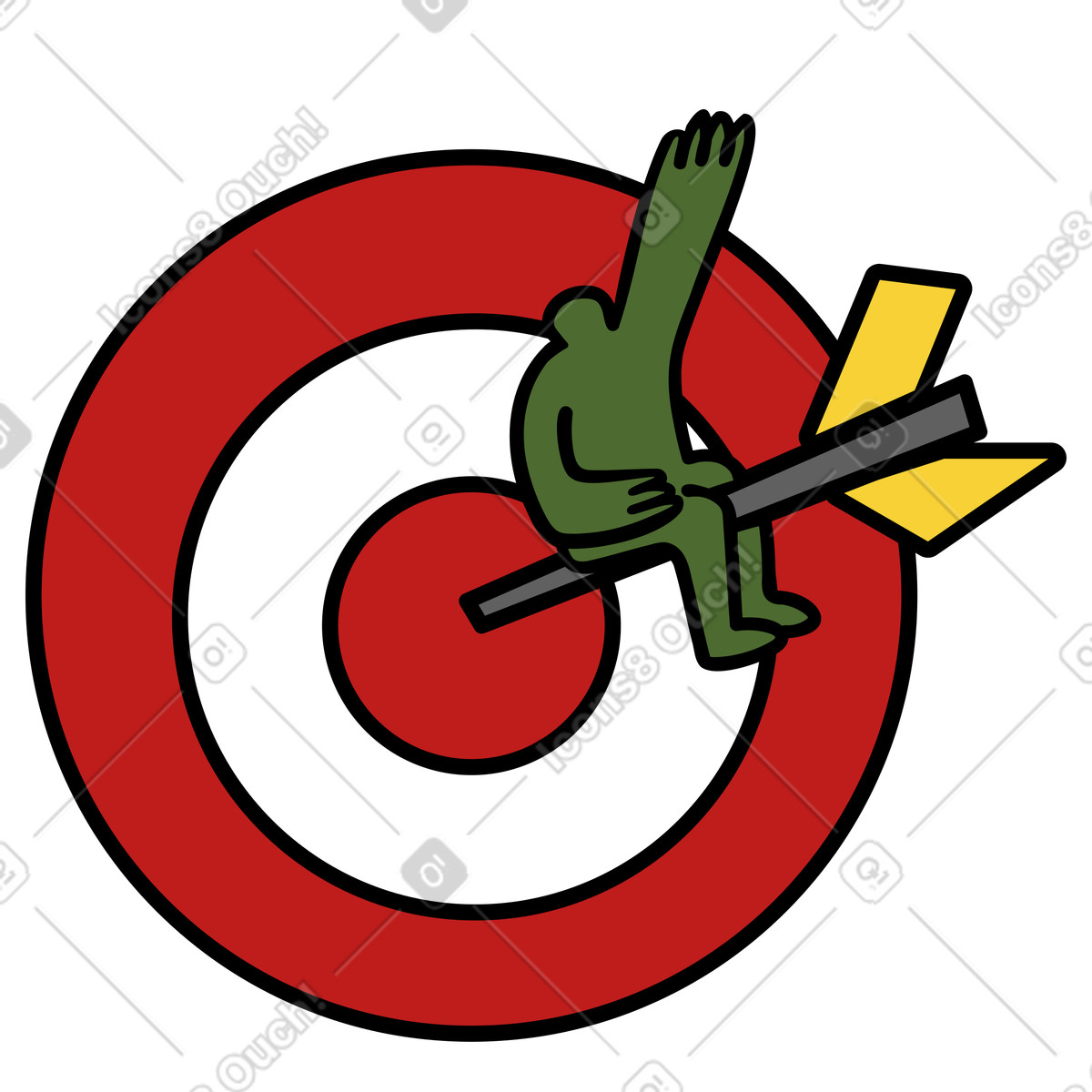 Target audience metaphor with person sitting on bullseye arrow illustration in Wiggle style download in PNG, SVG