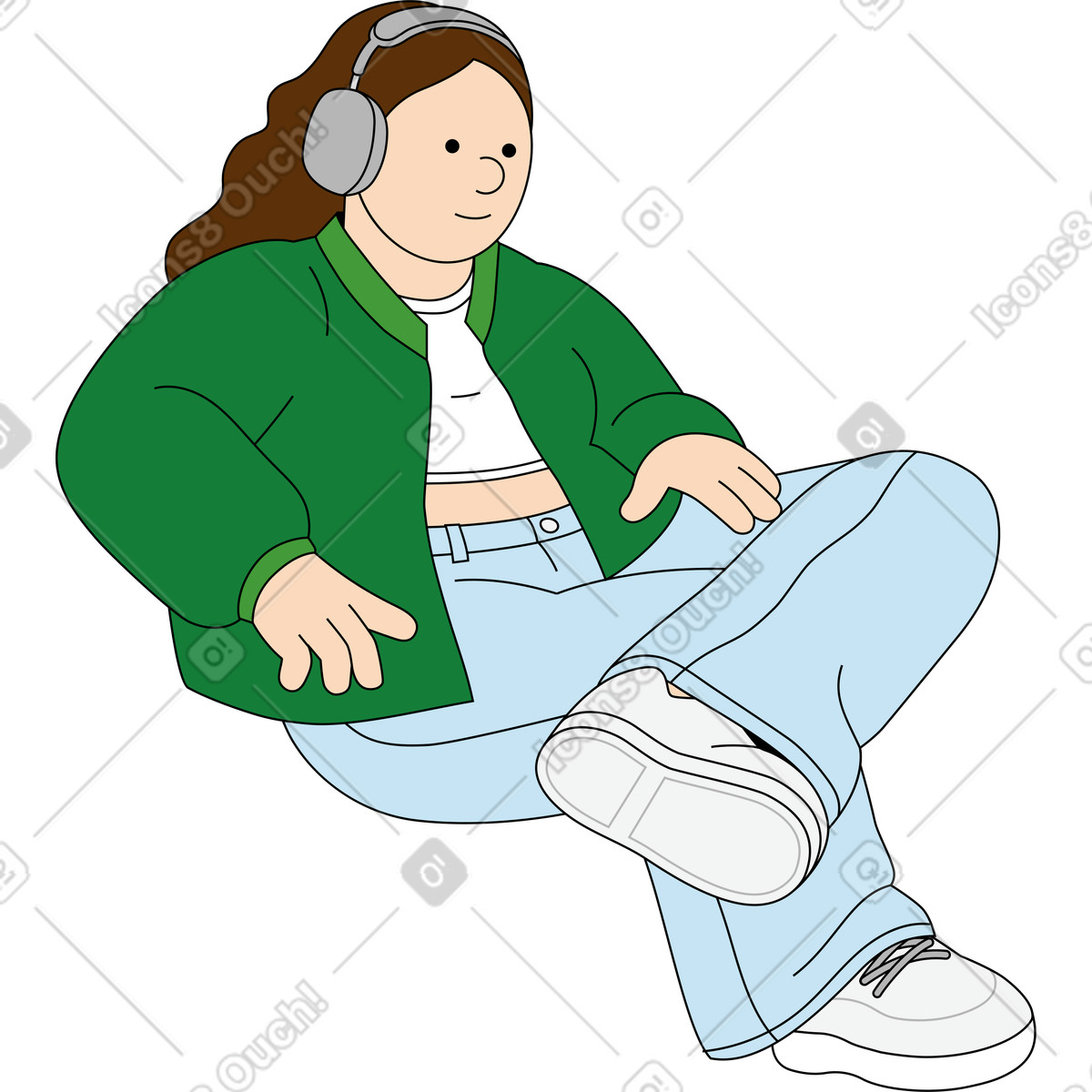 Woman in headphones listening to music illustration chill clipart collection PNG