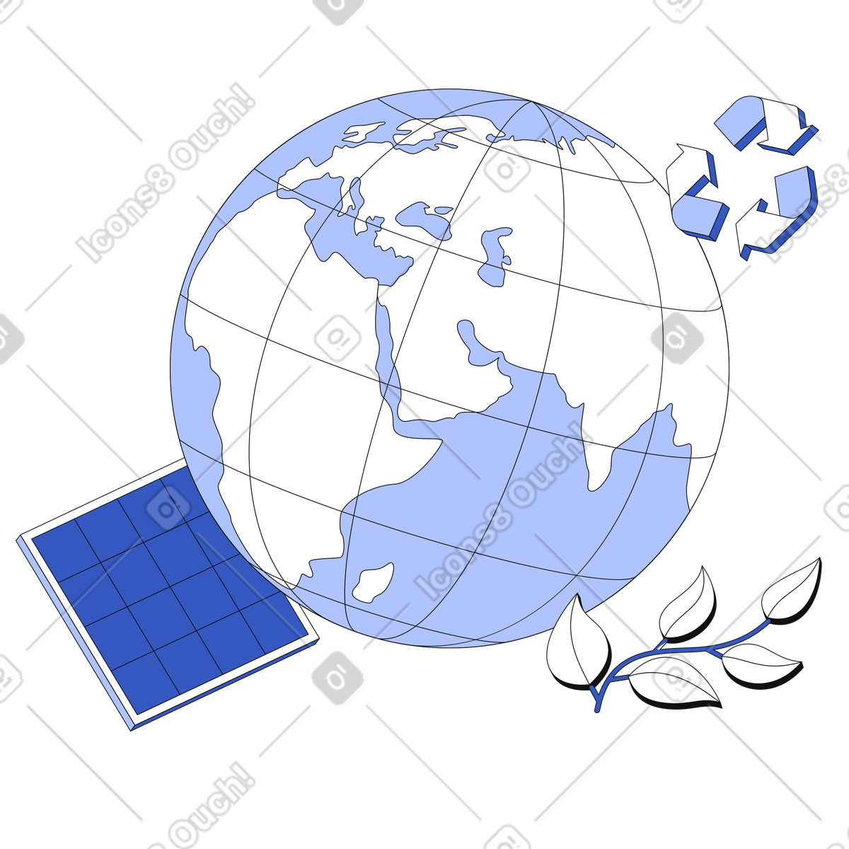 Planet Earth and the elements of green technology illustration in Techny style download in PNG, SVG