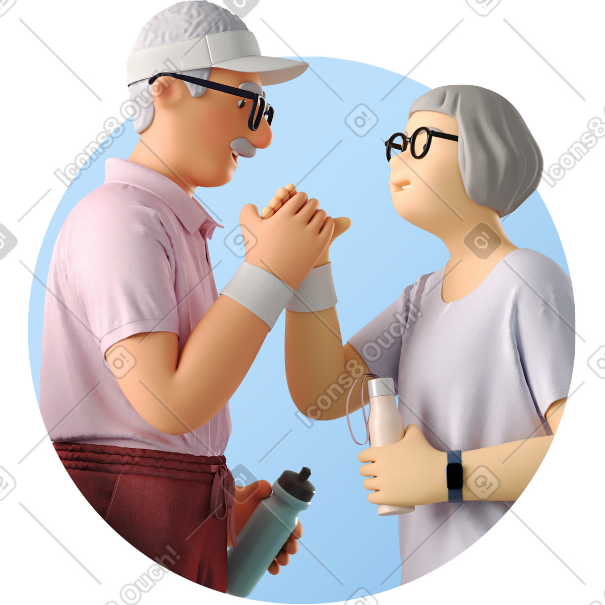 Avatar of two elderly people illustration promoting a healthy lifestyle clipart PNG, SVG