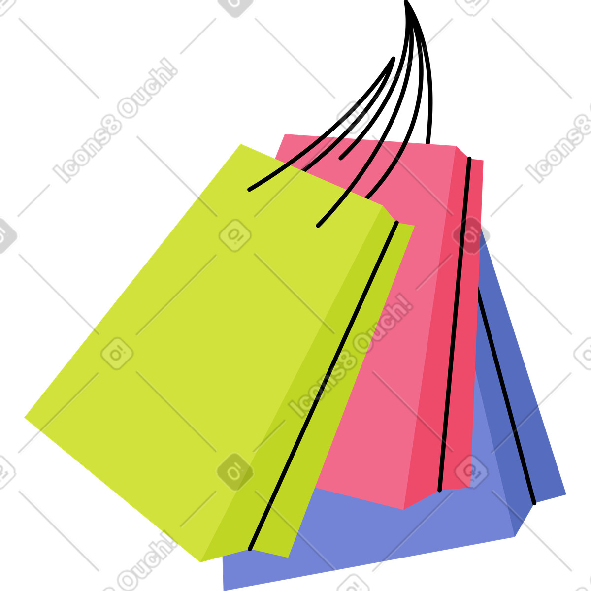 Drei papiertüten-Illustration im Juicy-Stil als Download in PNG, SVG
