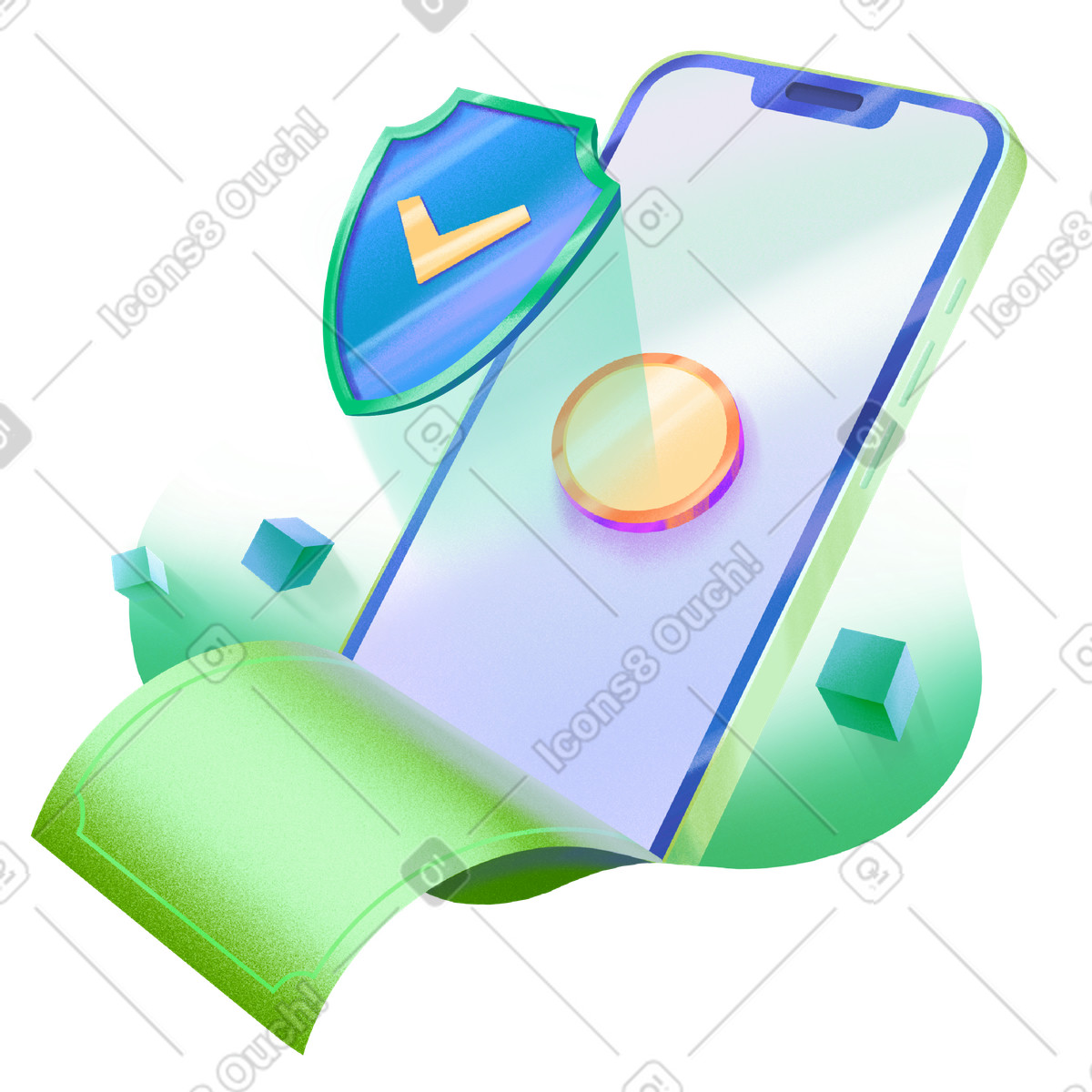 Mobile banking app with secure payment illustration in PNG, SVG