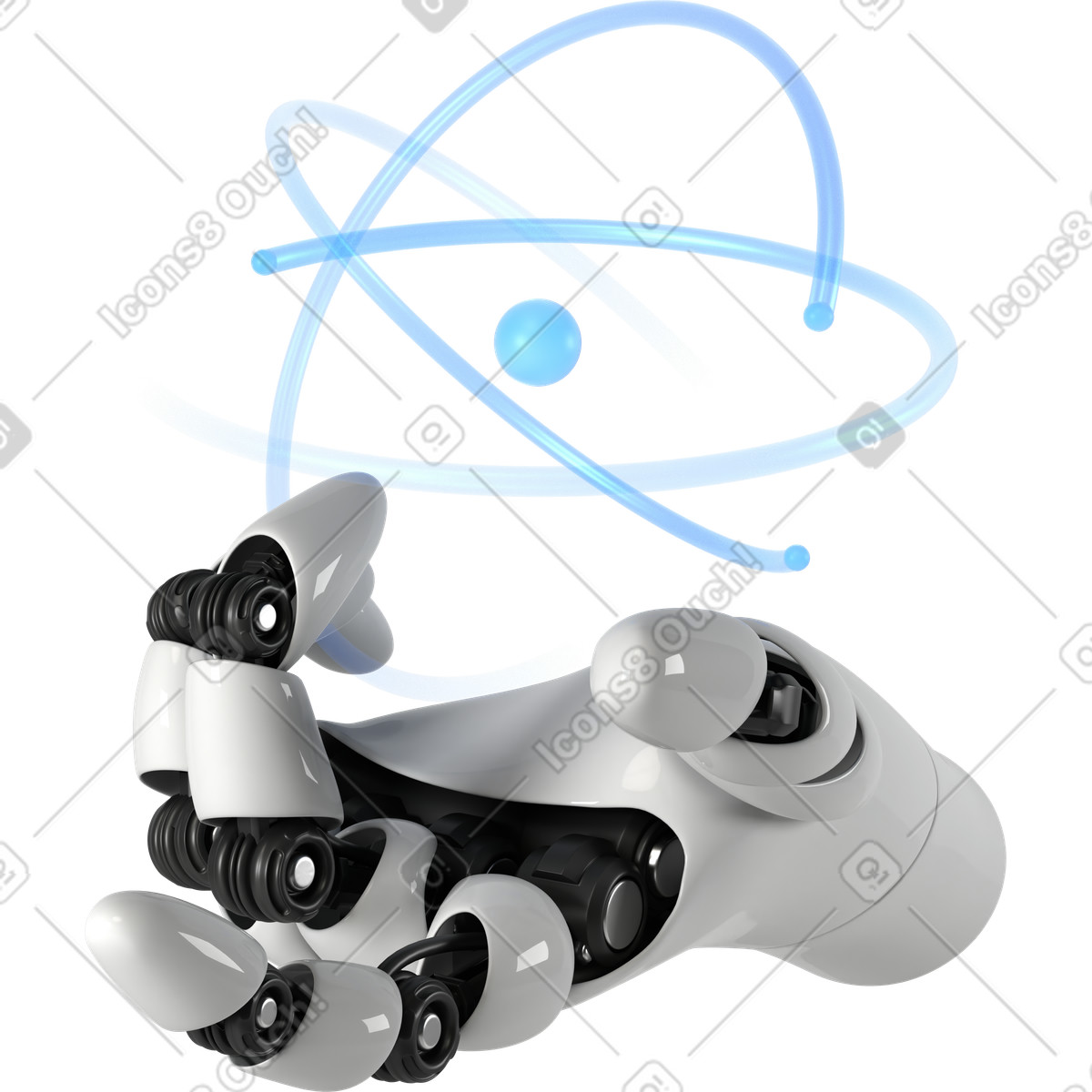 Ilustración Robot hand with atom en estilo 3D Business a descargar en PNG y SVG