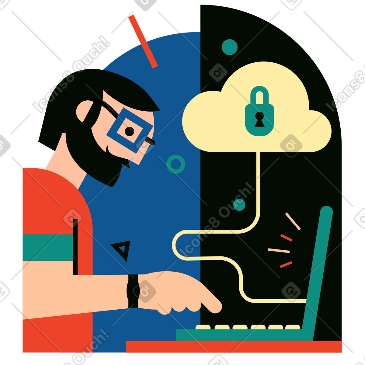 Polar スタイルの User accessing protected cloud service, Cybersecurity and solutions のアニメーションイラストをGIF、Lottie (JSON)、AEでダウンロード