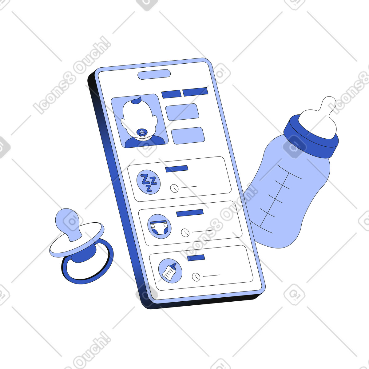 Illustration Application de suivi bébé pour les bébés parents dans le style Techny à télécharger aux formats PNG, SVG