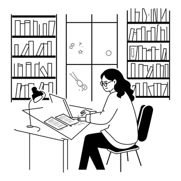 A quiet library scene with someone browsing job listings on a computer at a study table